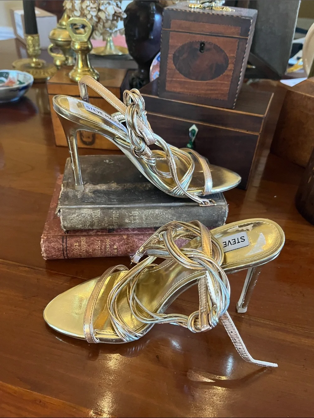 Steve Madden Lele Two Tone Metallic Leather Strappy Dress Sandals